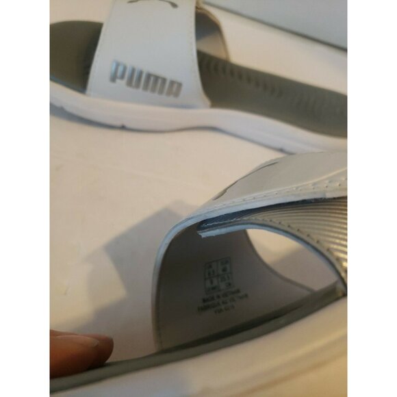 Puma White & Grey Hook & Loop Slide on Sandals 9 - Picture 4 of 4